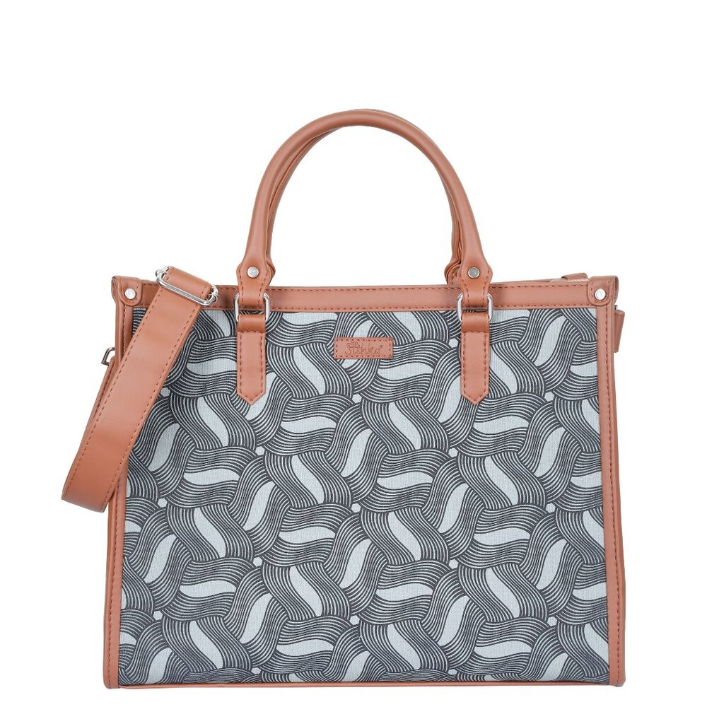 Hand Crafted Olive Green Printed Fabric Laptop Bag, Shoulder Satchel Purse